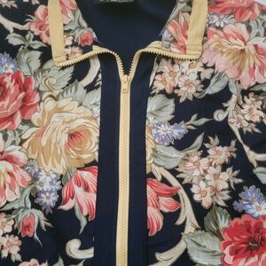 Vintage Floral Bomber Jacket with Yellow Sleeves